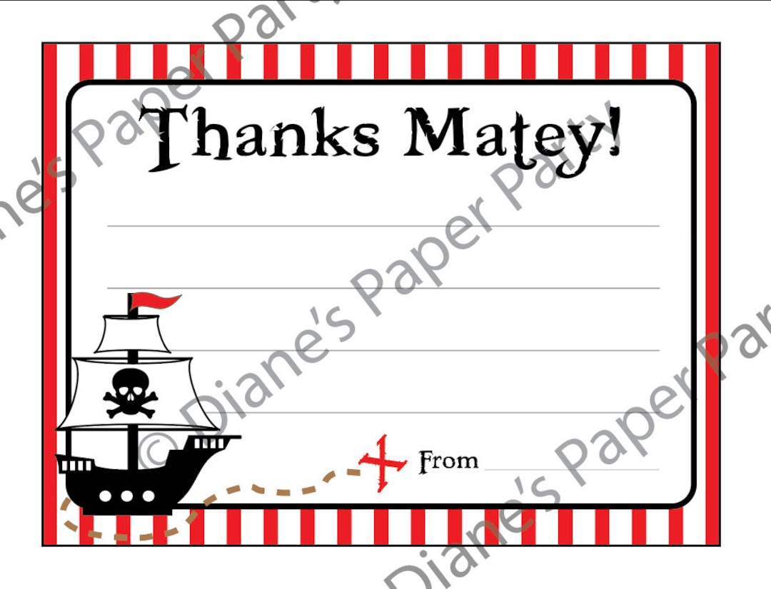 Pirate Thank You Card Digital Printable Card Instant Etsy