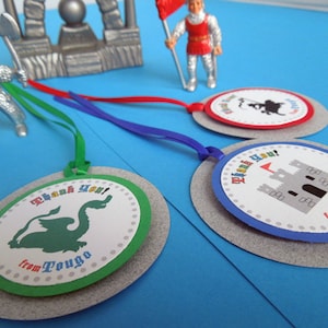 Knight, Castle, Dragons Medieval Birthday Party Favor tags (set of 12)