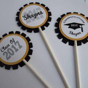 Graduation Cupcake Toppers, Personalized Set of 12