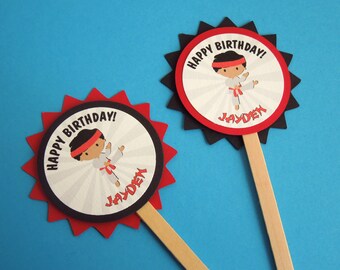 Karate Birthday Cupcake Toppers, Martial Arts, Taekwondo Birthday Party