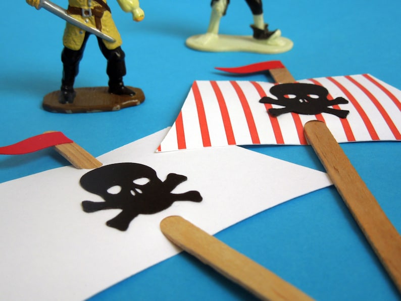 set of 12 Pirate Sails Birthday Party Cupcake Toppers