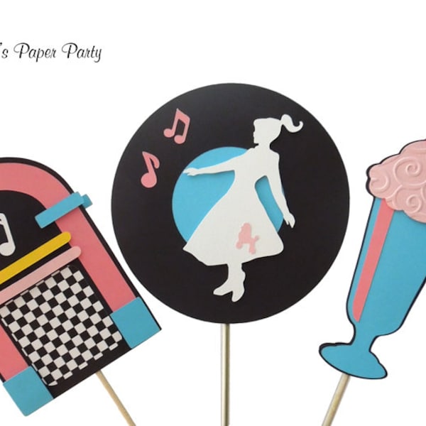 1950s Sock Hop Birthday Centerpiece Sticks, Diner Theme