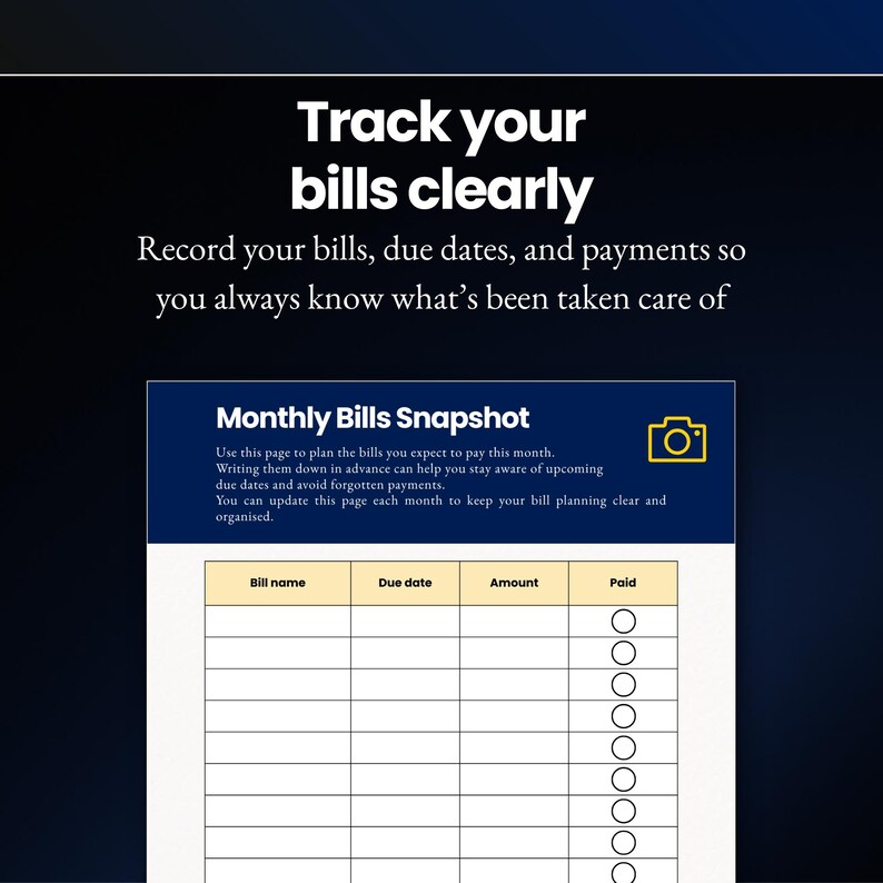 Monthly Printable Bill Tracker, Editable Canva Template, Navy Blue ...