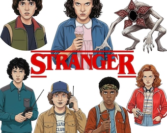 Stanger Characters PNG Clipart Bundle, Digital Download, Printable Pack, Transparent, Eleven, Mike, Lucas, Dustin, Will, Horror