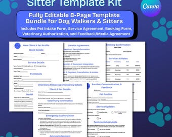 Pet Sitter Forms | Dog Walker Contract, Intake, Liability Kit (Canva Template)