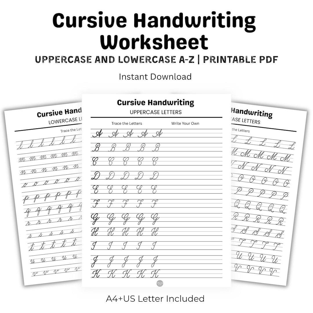 Cursive Handwriting Practice Worksheets – A-Z Tracing Workbook (PDF) - Etsy