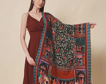 Unikalny, designerski damski szal Shahnaz wykonany w 100% z czystej wełny, miękki, ciepły i stylowy, zimowy szal, luksusowy prezent dla niej