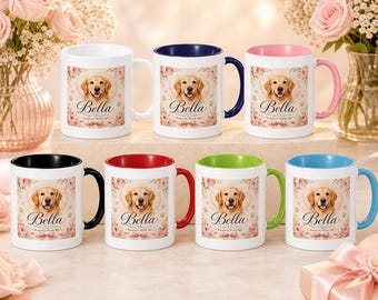 Custom Pet Portrait Mug, Personalized Dog Cat Photo Coffee Cup with Name, Gift for Pet Lovers Dog Mom Cat Mom