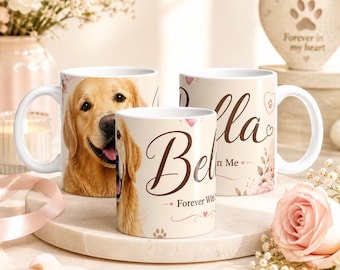 Pet Memorial Photo Mug, Custom Dog Cat Coffee Cup with Name, Personalized Pet Loss Gift for Dog Mom Cat Mom