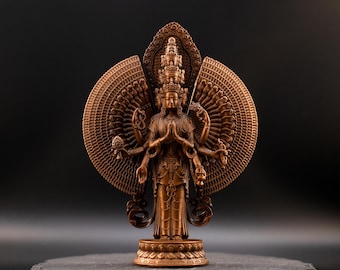 Estatua de Avalokiteśvara de los Mil Brazos y los Mil Ojos, decoración religiosa vintage de cobre para el hogar.