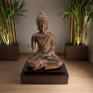 Antik balinesisk brons Buddha-skulptur - Unik meditationsfigur, 23 cm hög