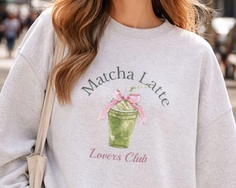 Matcha shirt Latte  Lovers Club Tee Oversized Shirt, Cafe Aesthetic Graphic Tee, Cute Green Tea T-Shirt Gift for her  valentines day gift