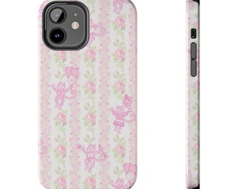 Pink Retro Roller Rabbit Inspired Tough Phone Case | Floral Striped