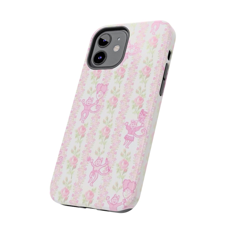 Pink Retro Roller Rabbit Inspired Tough Phone Case | Floral Striped image 3