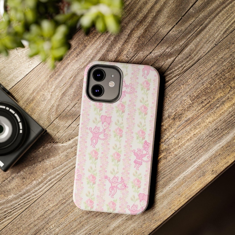 Pink Retro Roller Rabbit Inspired Tough Phone Case | Floral Striped image 5