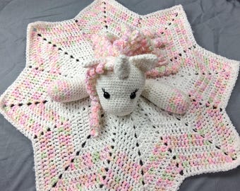 Handmade Crocheted Unicorn Blanket Lovey
