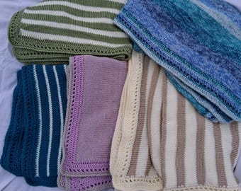 Handmade Knitted Afghan With Crocheted Border