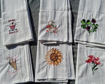 Tea Towels Embroidered *Kitchen/ Hand Towel*Dish*Flour Sack *Shower* Hostess *Wedding