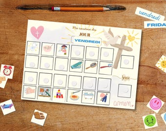 Printable Children's Routine PDF | Montessori Routine Chart | Morning and Evening for Children | Visual Children's Planner | Bilingual FR EN Christian Version