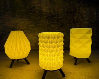 Modern Geometric Night Lamp Set | 3D Printed Bedside Light | Minimal Table Lamp | Warm LED Decor Lamp