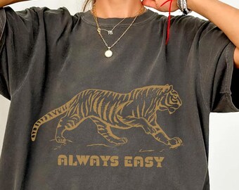 Vintage Tiger Graphic Comfort Colors T-Shirt, Retro Indie Style