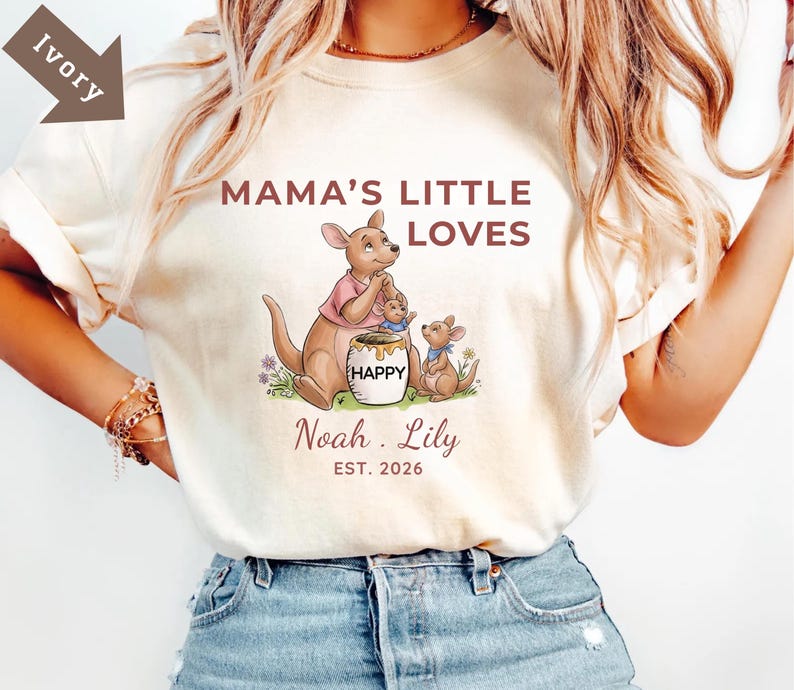 Custom Mama's Little Love Kangaroo Shirt, Comfort Colors Mama Tee, Personalized Gift for Mom, Cute Kangaroo Design, Mother’s Day Shirt imagen 1