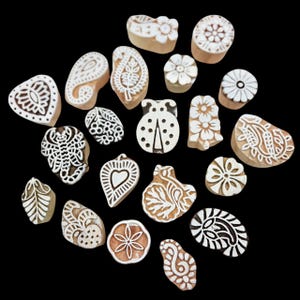Mix 10+2 Pieces Set Wood Block Printing Stamps – Indian Handmade image 2