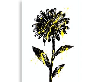 Black Daisy Wall Art Print • Yellow Floral Artwork • Modern Botanical Poster • Minimal Flower Art • Premium Luster Photo Print