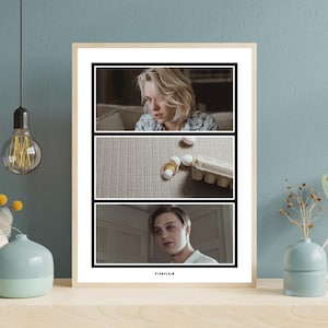 May include: A framed print with three panels. The top panel depicts a woman looking down. The middle panel shows eggs, some broken, near an egg carton. The bottom panel shows a man. The text "PIXAFLAIR" is at the bottom.