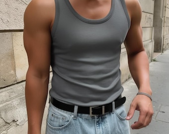 Camiseta sin mangas de color liso para hombre, cuello redondo, estilo casual, básica de verano.