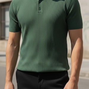 Men Slim Fit Knit Collared Shirt Short Sleeve Lightweight Summer Top