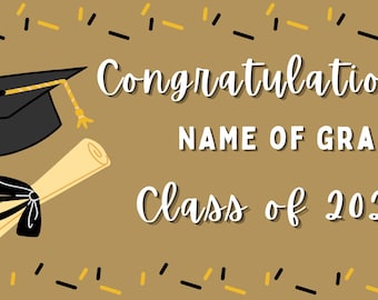 Plantilla de pancarta de graduación 2026 editable en Canva / Letrero personalizado con nombre y año de graduación / Decoración imprimible para fiesta de graduación / Fondo para la Clase de 2026