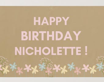 Plantilla de pancarta floral de feliz cumpleaños / Decoración editable en Canva (descarga digital)