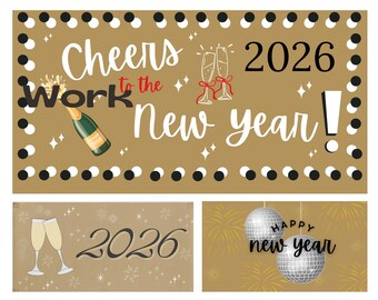 Paquete de 3 pancartas de Año Nuevo / Plantillas editables de Canva / Decoración para fiesta de fin de año / Descarga digital