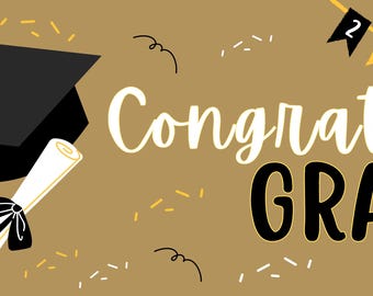 Plantilla de pancarta de felicitación de graduación / Decoración editable de graduación y cumpleaños en Canva / Decoración imprimible para fiestas de graduación / Pancarta personalizable