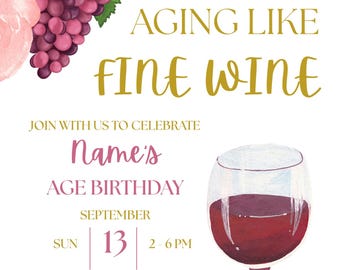 Aged Like Fine Wine Birthday Invitation & Welcome Sign Bundle (Digital Download)
