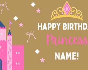 Pancarta de cumpleaños de princesa, decoración editable para fiestas de cuento de hadas (descarga digital)