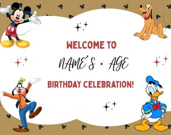 Plantilla de pancarta de cumpleaños de Mickey Mouse / Decoración editable para fiesta de Mickey Clubhouse (descarga digital)