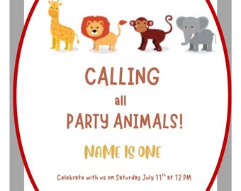 Invitación de cumpleaños con temática de safari en la jungla / Fiesta temática de animales salvajes (descarga digital)