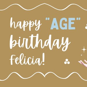 Puede incluir: Una pancarta de cumplea&ntilde;os con los personajes Olaf y Elsa de la pel&iacute;cula Frozen. La pancarta tiene un fondo dorado con texto blanco que dice "happy "AGE" birthday Felicia!" y copos de nieve decorativos.