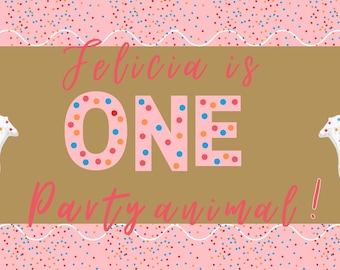 Guirnalda de cumpleaños con galletas de animales glaseadas / Decoración de fiesta con galletas rosas con chispas (Descarga digital)