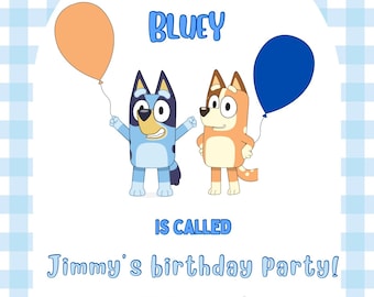 Plantilla de invitación de cumpleaños y cartel de bienvenida de Bluey / Decoraciones de fiesta editables en Canva (descarga digital)