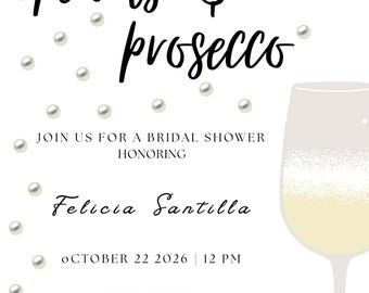Pearls Prosecco Bridal Shower Welcome Sign Invitation Bundle, Elegant Champagne Decor (Digital Download)