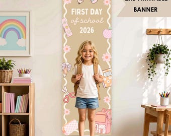 Banner imprimible para el primer día de clases / Plantilla de Canva de 2 x 6 pies (descarga digital)