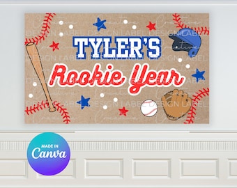 ルーキーイヤーの野球バースデーバナーテンプレート | DIY Canvaサイン（デジタルダウンロード）