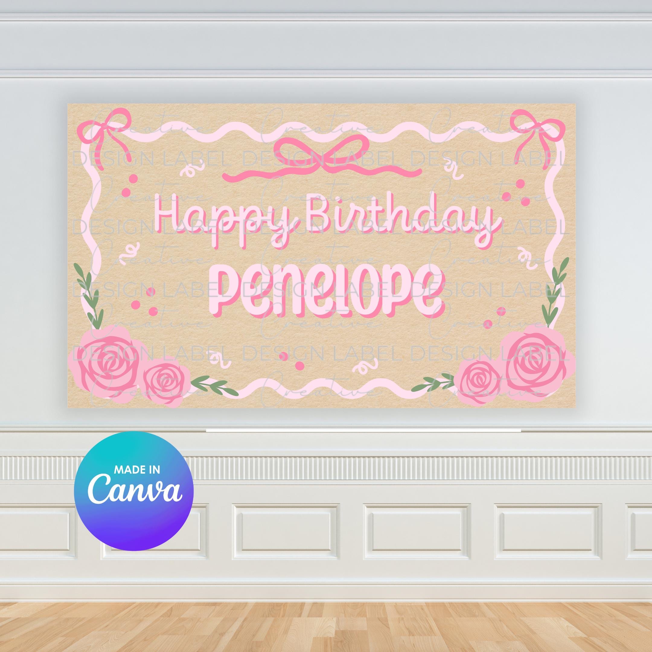 Pink Bow Floral Birthday Banner | DIY Painted Sign Mockup Edit in Canva ...