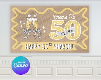 Cheers to 50 Years Birthday Banner | DIY Editable Canva Template (Digital Download)