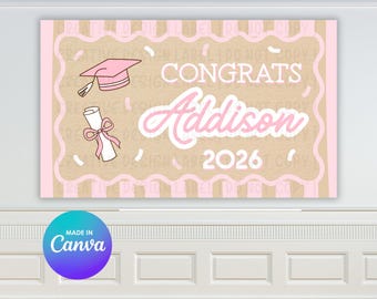 ガーリーな卒業おめでとうバナー | DIY Canvaテンプレート（デジタルダウンロード）
