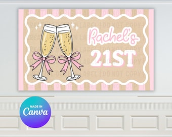 21歳の誕生日バナー | ガーリーピンクの21歳の誕生日 | DIY Canvaテンプレート（デジタルダウンロード）
