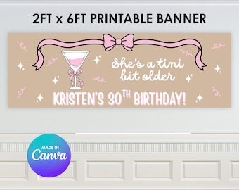 Banner de cumpleaños de Tini Bit para adultos mayores de 60 x 1.8 m / Plantilla editable de Canva (descarga digital)